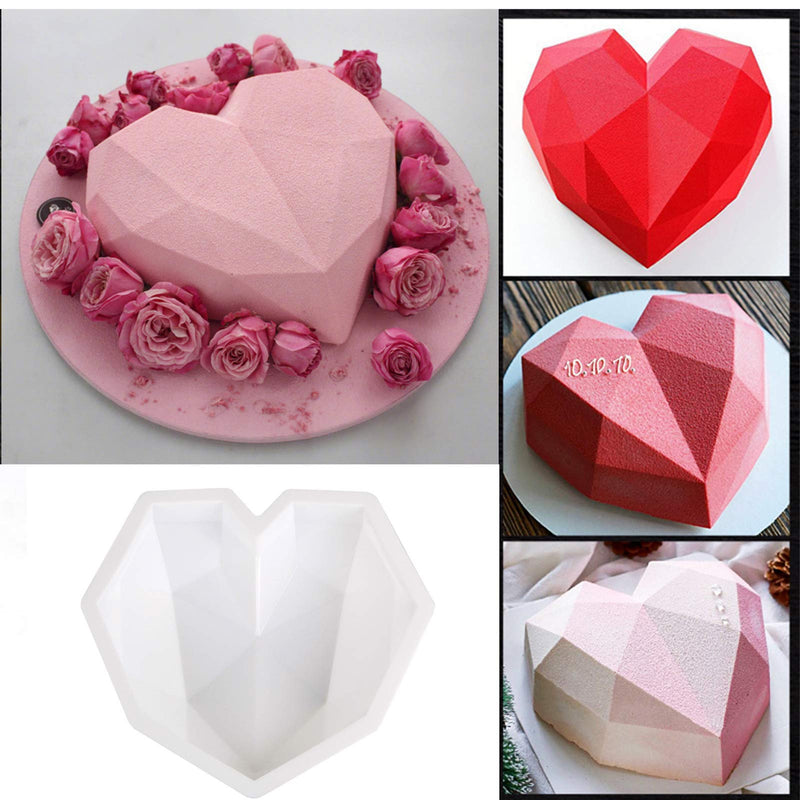  [AUSTRALIA] - Diamond Heart Cake Mold, Diamond Cake Mold, Cake Mold for Baking Heart Shape, 2 Pack Diamond Heart Love Shape Silicone Cake Mold, 3D Silicone Trays Mousse Dessert Baking Pan DiamondHeart 2PC