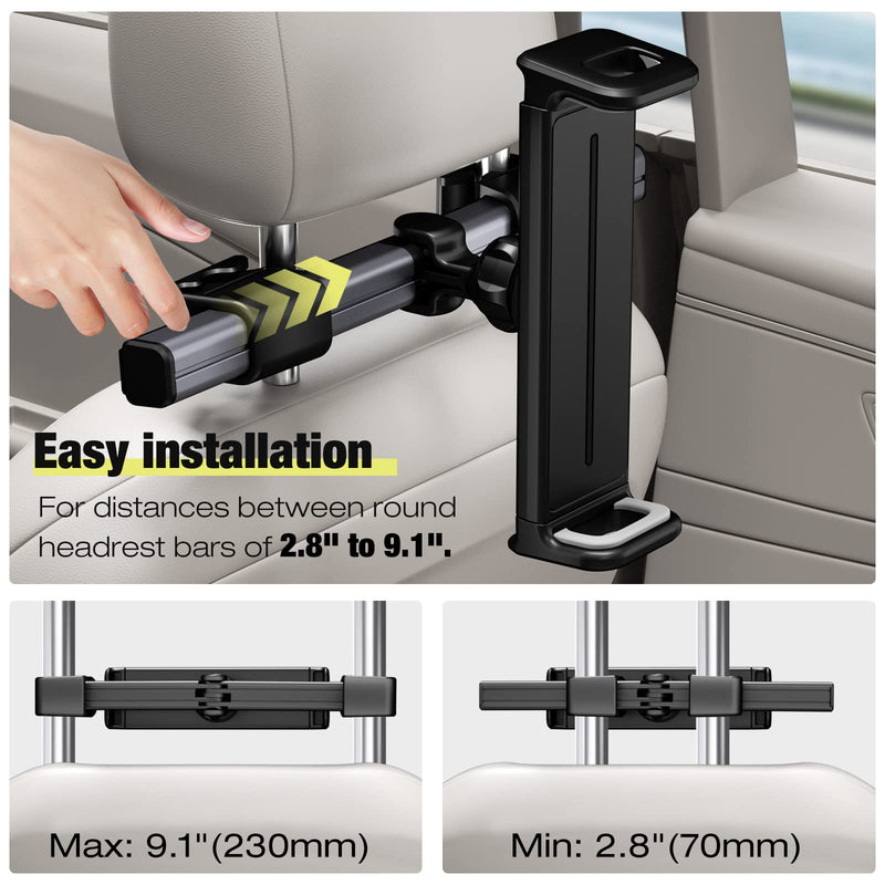  [AUSTRALIA] - Tablet Holder for Car Headrest, Adjustable Positions and 360° Rotation Ipad Holder for Car Backseat, Ipad Car Mount for Kids, Ipad Car Holder Back Seat Fit All 5.4-12.9" Tablets and Cell Phones