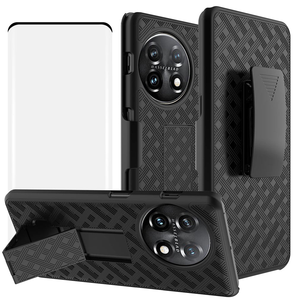  [AUSTRALIA] - Ailiber for OnePlus 11 Phone Case, OnePlus 11 5G Case Holster with Screen Protector, Swivel Belt Clip, Kickstand Holder, Slim Shockproof Shell Full Body Protective Phone Cover for One Plus 11-Black