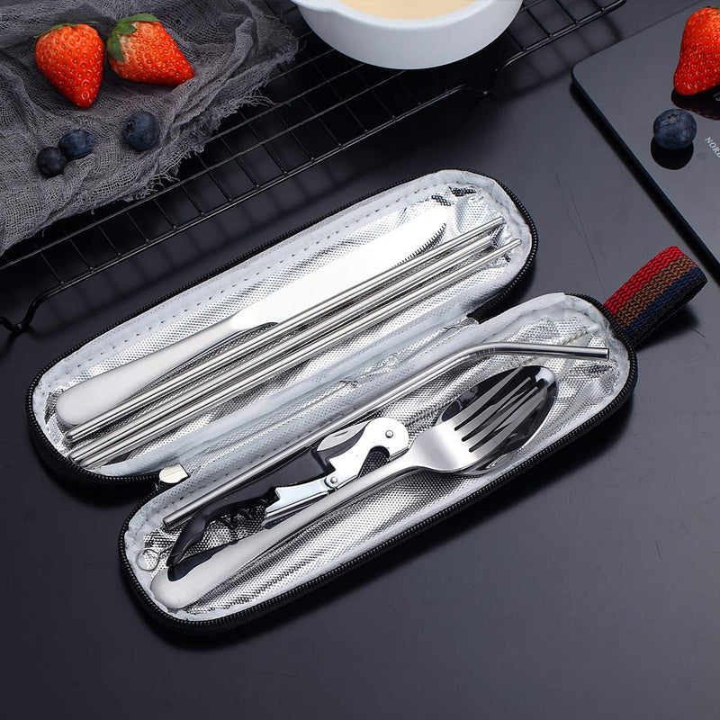  [AUSTRALIA] - Kyraton Portable Flatware, Camping Flatware, Bento Box Flatware, Camping Utensil With a Bottle Openner, Silverware For School/Work/Office/Outdoor, Set of 9 Pieces. KR.BX1010S