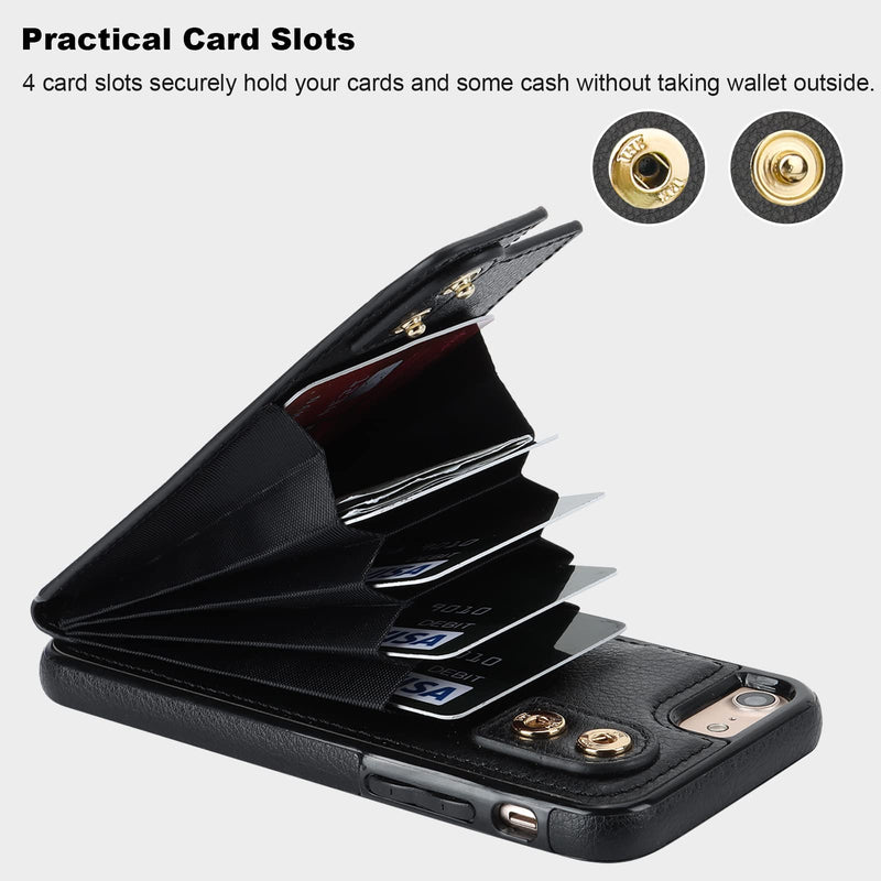  [AUSTRALIA] - Folosu for iPhone SE(2022) iPhone SE(2020) iPhone 7/8 Wallet Case with Card Holder, 360°Rotation Ring Holder Kickstand Protective RFID Blocking PU Leather Flip Shockproof Cover 4.7 Inch Black