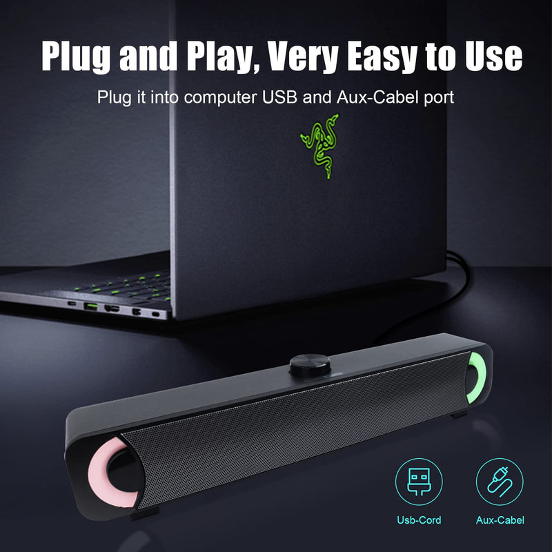  [AUSTRALIA] - Computer Speakers,USB Speaker Computer Sound bar with 10W Stereo Sound,Gaming Speakers for Monitor Gaming Laptop Desktop Computer B5-Black