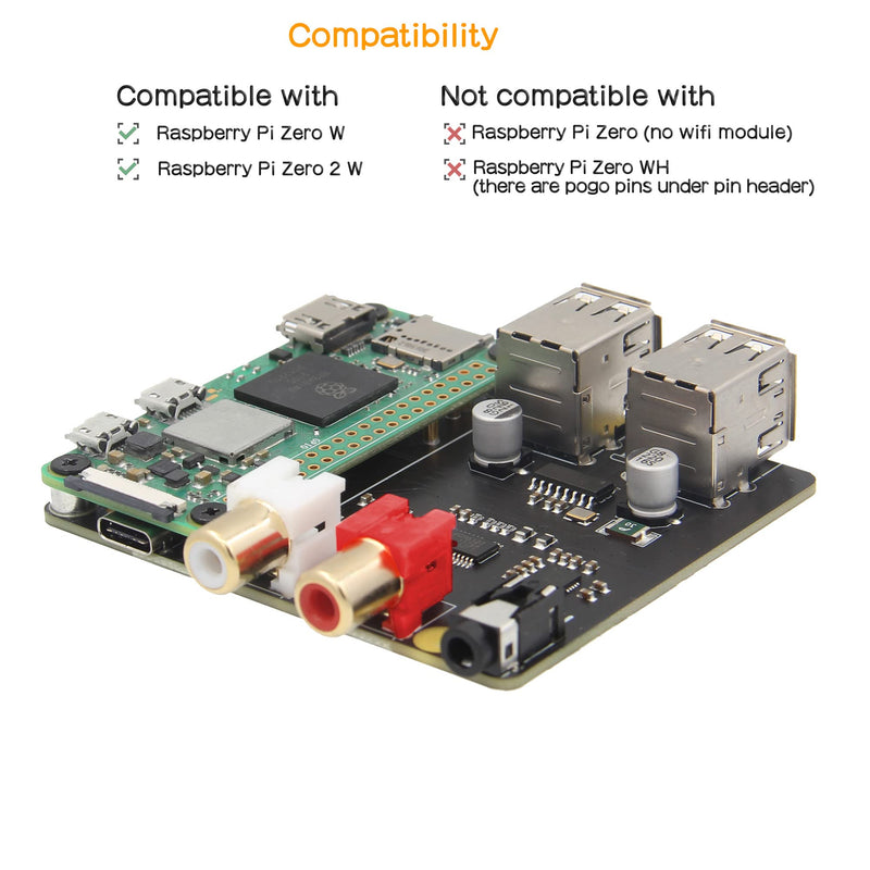 [AUSTRALIA] - Geekworm Raspberry Pi Zero 2 W HiFi DAC HAT, X302 PCM5122 HiFi DAC Audio Card & 4-Port USB HUB Compatible with Raspberry Pi Zero 2 W / Zero W (Not Include Raspberry Pi)