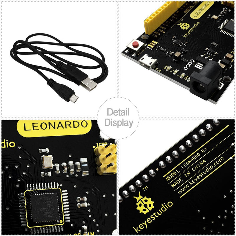  [AUSTRALIA] - KEYESTUDIO Leonardo R3 Microcontroller Development Board with USB Cable Kit for Arduino Project