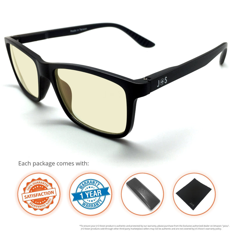  [AUSTRALIA] - J+S Vision Blue Light Shield Computer/Gaming Glasses - 0x Magnification Classic Rectangle Frame Low Color Distortion Lens - Black Frame