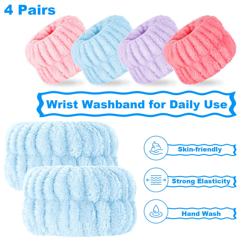  [AUSTRALIA] - 8 Pcs Spa Wrist Washband Microfiber Wrist Wash Towel Band Wristbands for Washing Face Absorbent Wristbands Wrist Sweatband for Women Girls Prevent Liquid from Spilling Down Your Arms Blue, Purple