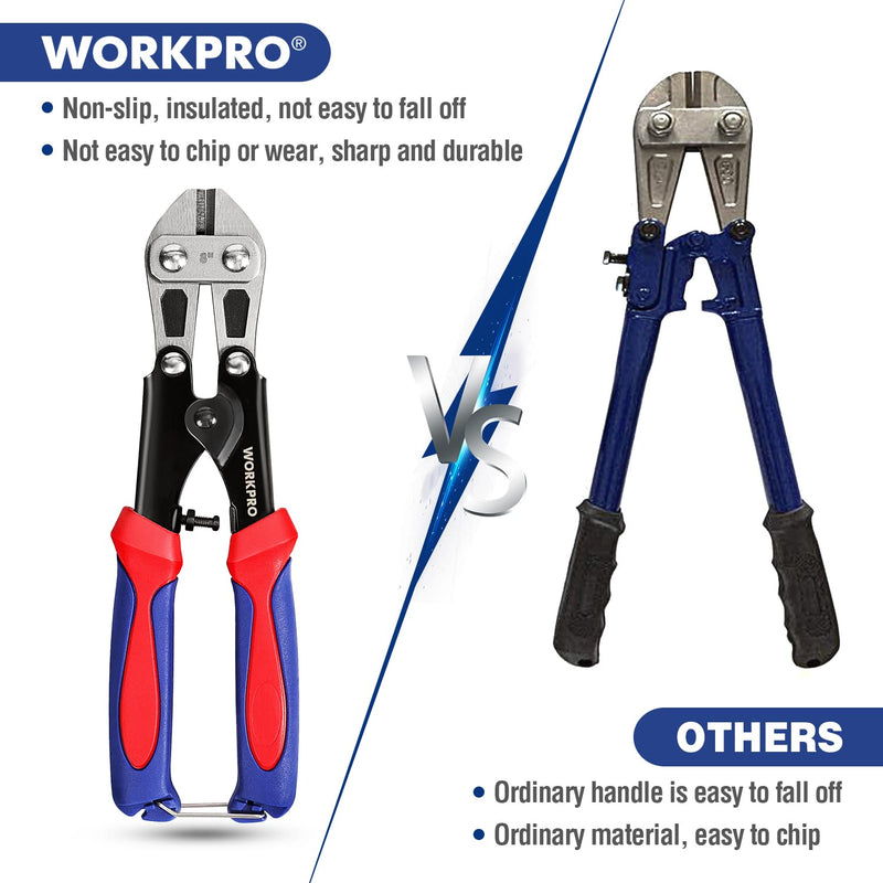  [AUSTRALIA] - WORKPRO Mini Bolt Cutter 8-inch/210mm, CR-MO Small Bolt Cutter, Heavy Duty Wire Cable Cutter, Spring Snips Clippers with Soft Anti-Slip Handle