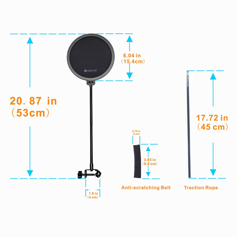  [AUSTRALIA] - At Alltone Microphone Pop Filter Shield Mask with Lashing Point Compatible with Blue Yeti And Other Microphone Dual Layered Mash Filter with All Degree Strong Flexible Arm And Lashing Point
