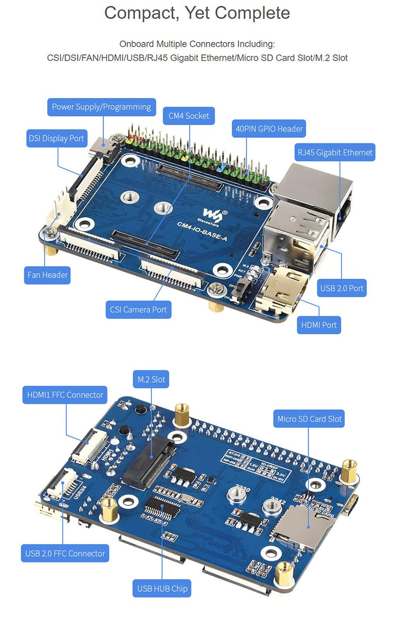  [AUSTRALIA] - Mini Base Board (A) Designed for Raspberry Pi Compute Module 4 Suitable for CM4 Lite/EMMC Series Module CM4-IO-BASE-A