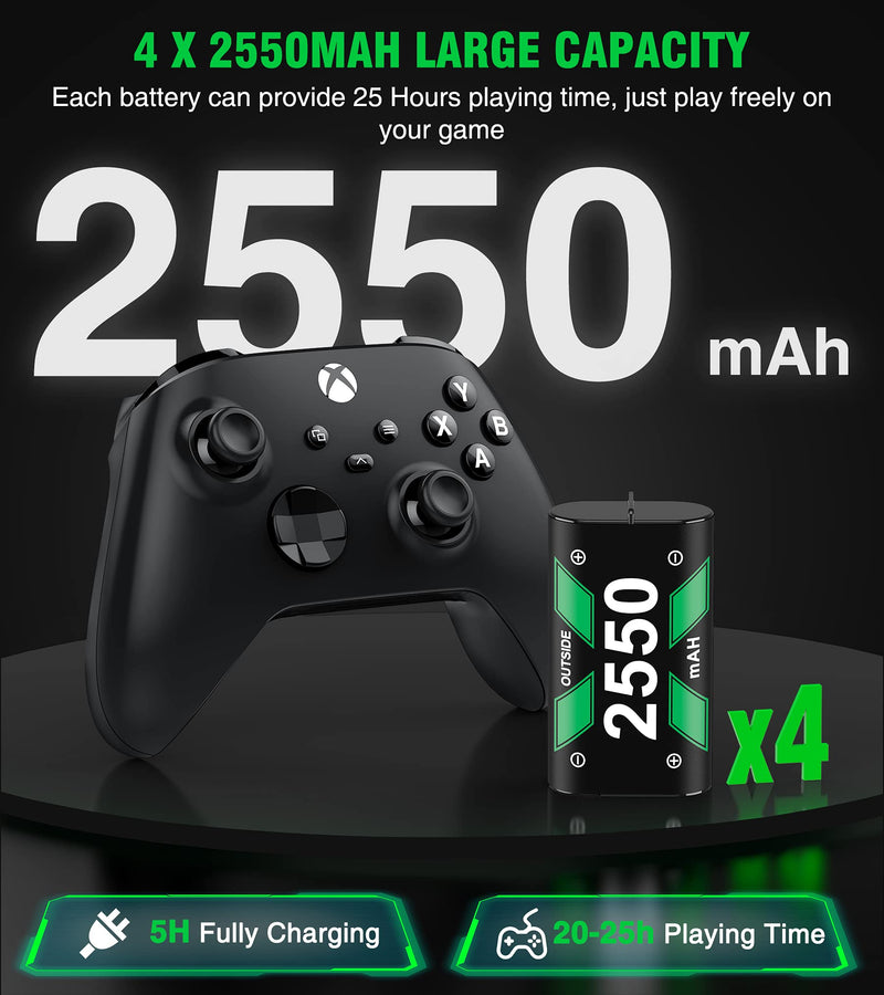  [AUSTRALIA] - Charger for Xbox One Controller Battery Pack, with 4 x 2550mAh Rechargeable Xbox One Series X Battery Charger Charging Kit for Xbox One Xbox Series S/X, Xbox One X/S/Elite Controllers