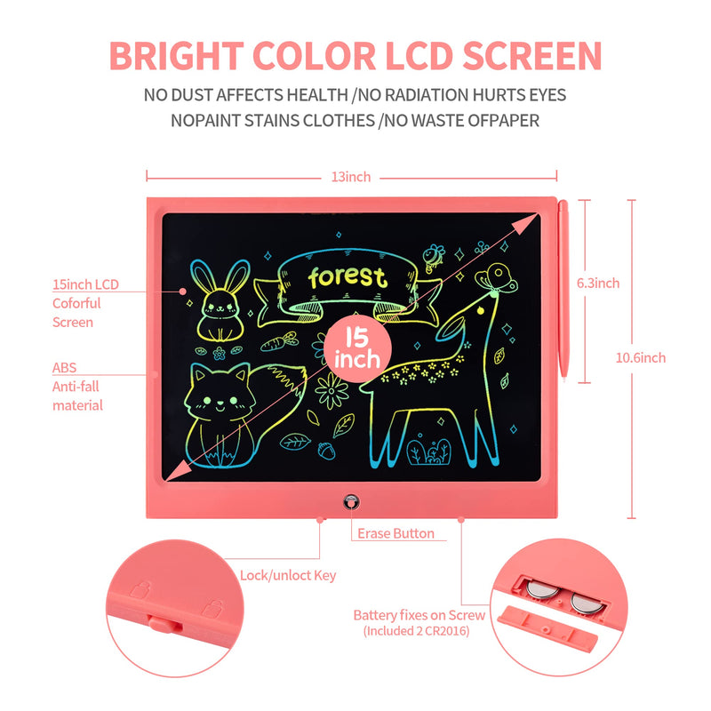  [AUSTRALIA] - LCD Writing Tablet for Kids, 15 Inch Colorful Electronic Doodle Board for Kids Age 3+ Toys Christmas Birthday Erasable Drawing Tablet Toddler Learning Toys pink