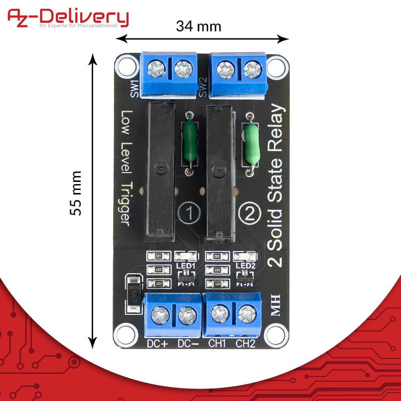  [AUSTRALIA] - AZDelivery 5 x 2 Channel Relay Module 5V DC Solid State Relay Low Level Trigger Power Switch Relay Board Compatible with Arduino and Raspberry Pi