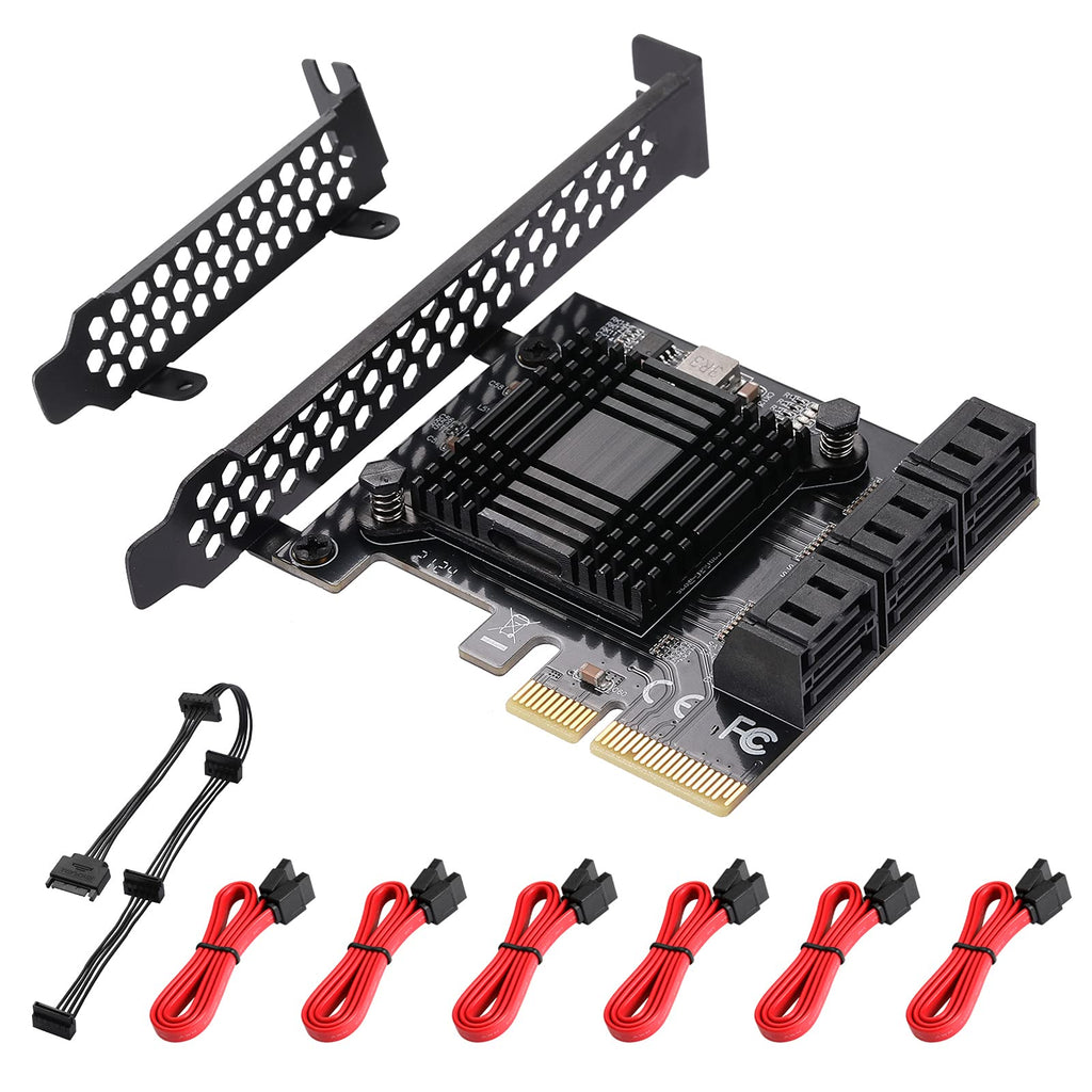  [AUSTRALIA] - MZHOU PCIe 6 Port SATA 4X 3.0 PCIe Card with 6 SATA Cables and Low Profile Bracket,Built-in Adapter Converter for Desktop PC（Support SATA 4X 8X 16X Devices-6 Gbps） 6port SATA 4X