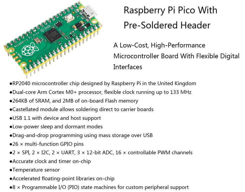  [AUSTRALIA] - Raspberry Pi Pico Evaluation Kit with Pico with Pre-Soldered Header + 1.14inch RGB Display LCD + 10-DOF IMU Sensor + Dual GPIO Expander Board + Breadboard (8 Items) Pico Kit-B