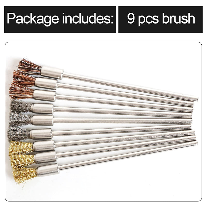  [AUSTRALIA] - 9pcs Scratch Brush Pen Set, Stainless Steel/Brass/Bristles Pen Style Prep Sanding Brush,Removing Corrosion and Rust, Electrical Circuit Boards and so on