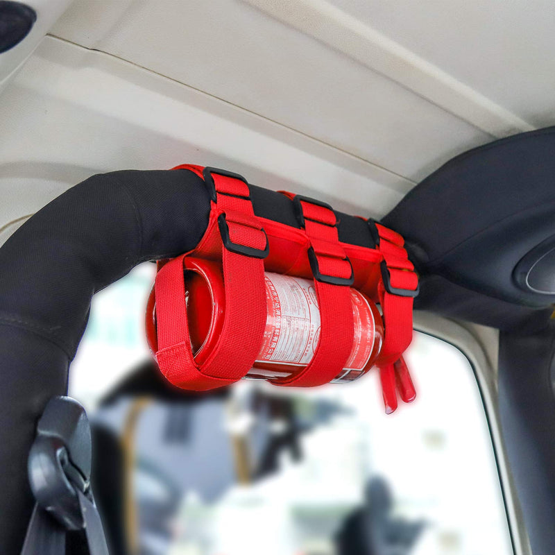  [AUSTRALIA] - JeCar Fire Extinguisher Holder Adjustable Roll Bar Extinguisher Strap for 1987-2020 Jeep Wrangler JK JL TJ CJ YJ & 2020 Jeep Gladiator JT, Red