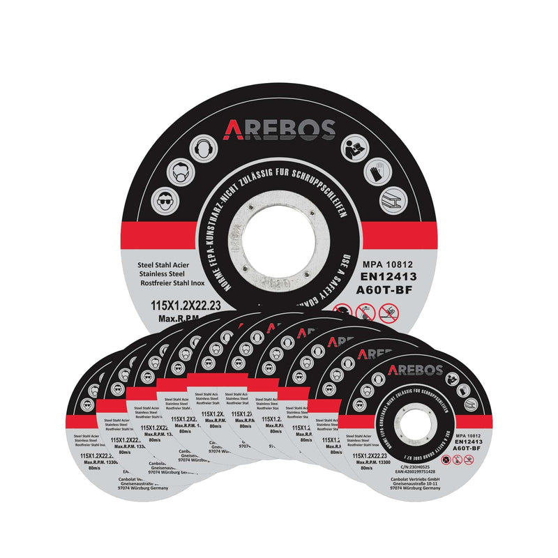  [AUSTRALIA] - Arebos cutting discs Ø 115 mm, 50 pieces | suitable for steel, stainless steel, stainless steel, iron, sheet metal, metal | Forward and reverse | EN 12413 | certified by the Materials Testing Office (MPA).