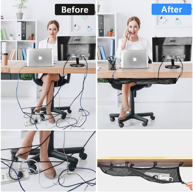  [AUSTRALIA] - Cable Management Net Under Desk Kit, ZZM Privacy Mesh Cable Manager Flexible Under Desk Wire Net Large Capacity Cord Organizer Net for Office,Standing Desk, Home