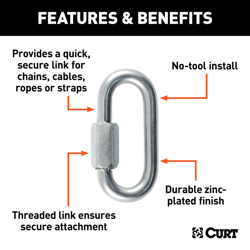  [AUSTRALIA] - CURT 82933 Threaded Quick Link Trailer Safety Chain Hook Carabiner Clip 3/8-Inch Diameter, 2,200 lbs