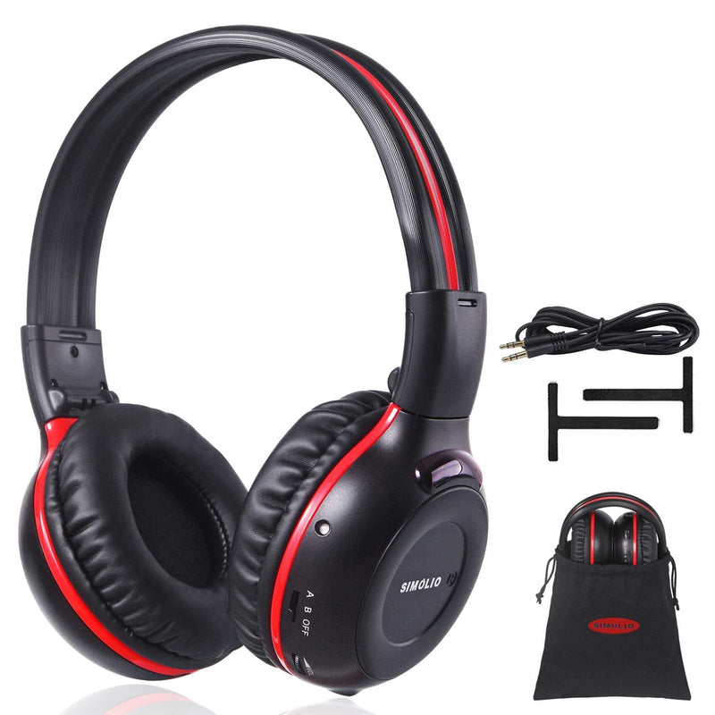  [AUSTRALIA] - SIMOLIO Dual Channels IR Transmitter w/Optical in & IR Wireless Headphones w/Storage Bag for Car&TV& PC,Car Headphones for Kids w/ 3.5mm Aux Cord, Automotive IR Headphone, Car DVD Infrared Headphone