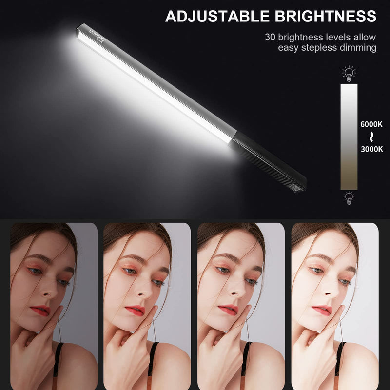  [AUSTRALIA] - Portable LED Photography Light Wand, LUXCEO Handheld LED Video Light 1000 Lumens CRI 95+ USB Rechargeable with Remote Control, Carry Bag, Adjustable Color Temperature 3000K-6000K and 36 Colors
