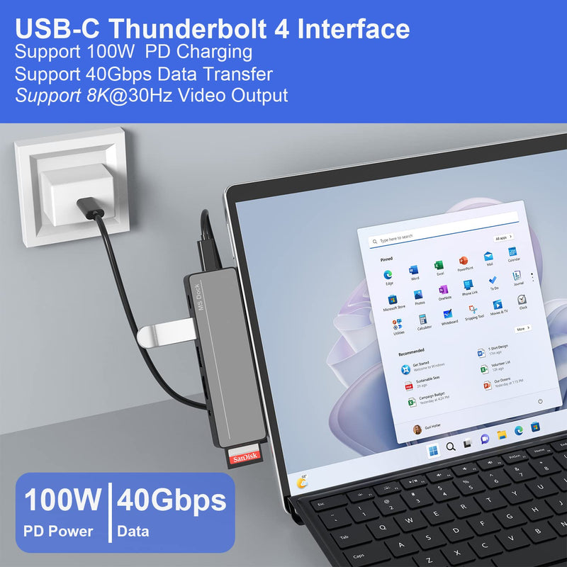  [AUSTRALIA] - Surface Pro 9 Docking Station, Surface Pro 9 Hub with 4K HDMI, 100W USB C Thunerbolt 4 (Display+40Gbps+PD), USB C, Audio, 2* USB A 3.0, TF/SD Card, Triple Display for Microsoft Surface Pro 9/8/X