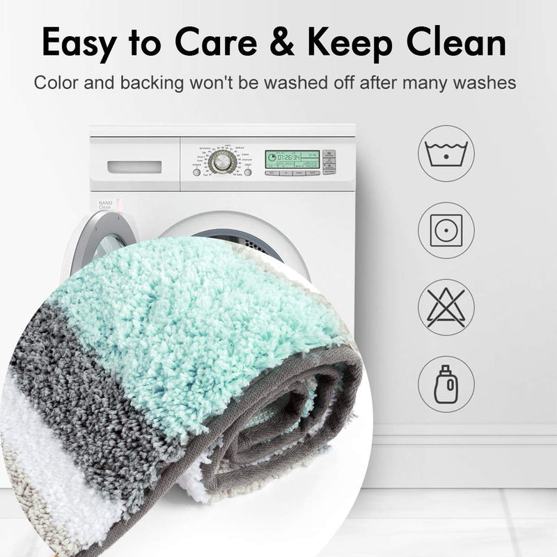  [AUSTRALIA] - HEBE Non-Slip Bathroom Rug Mat Shag Microfiber Shower Bath Rug Absorbent Bath Mat for Bathroom Machine Washable 18"x26" 18"×26" Mint Green/Grey