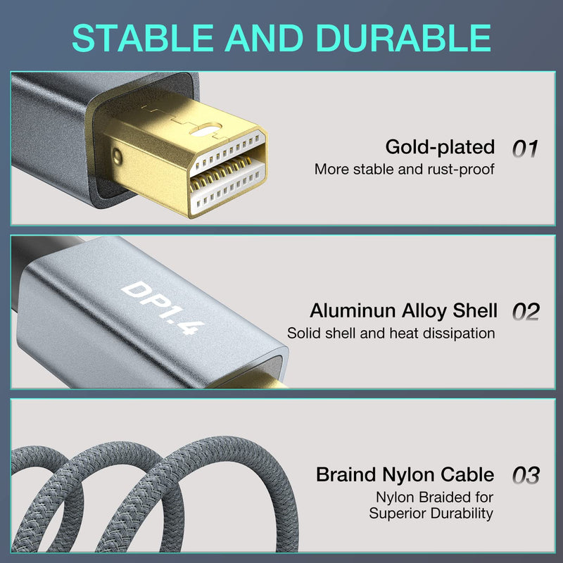  [AUSTRALIA] - 8K Mini DisplayPort to DisplayPort Adapter, Mini DP Male to DP 1.4 Female Converter, Support 8K@60Hz, 4K@144Hz, 2K@240Hz, HDR, FreeSync, G-SYNC for Thunderbolt 2, PC, Surface Pro, Monitor, Graphics 2.62 Feet