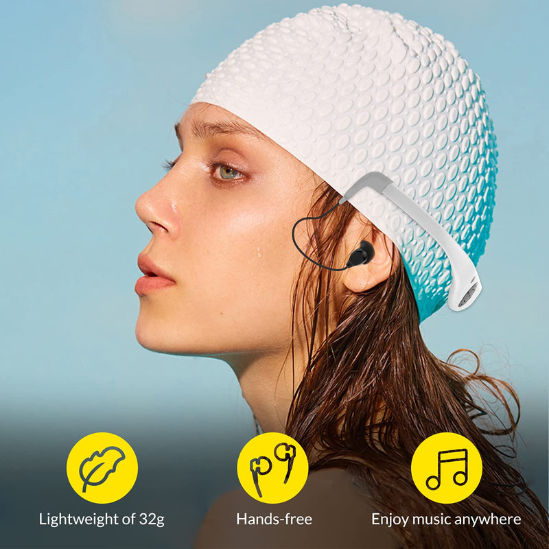  [AUSTRALIA] - Waterproof Mp3 Player for Swimming, Tayogo IPX8 8GB Underwater Swim Headphones for Sports(4 Pairs Earplugs)-White White