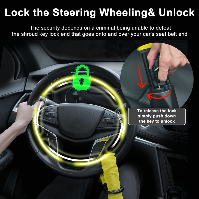  [AUSTRALIA] - SinoTrack Steering Wheel Lock Seat Belt Lock for Car Universal Security Anti-Theft Locking Devices Auto Safety Prevention Device with 3 Keys Fits Most Vehicles Truck SUV Vans (3 Color Straps)