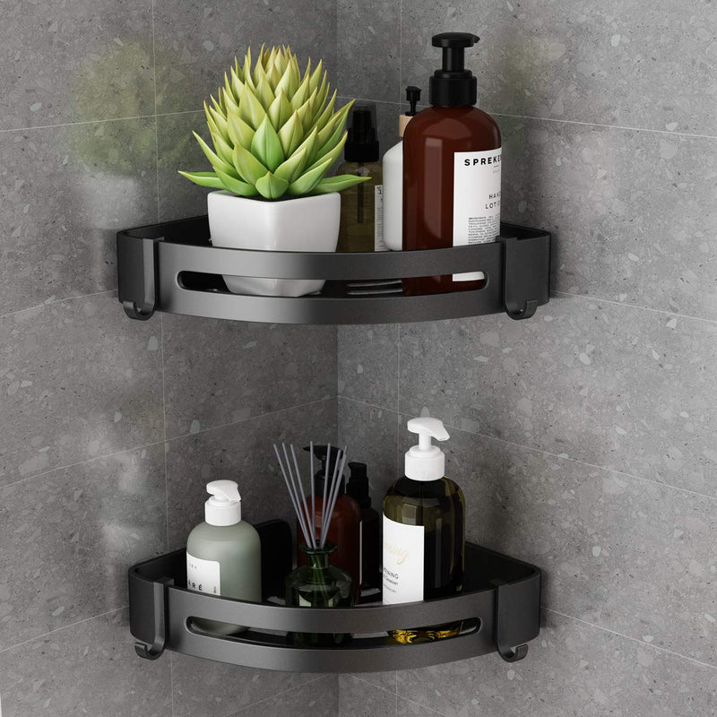  [AUSTRALIA] - VOLPONE Corner Shower Shelf with Removable Hooks No Drill Corner Shower Caddy Rust Proof Shower Organizer Corner Wall Mounted (2-Pack, Black) 2