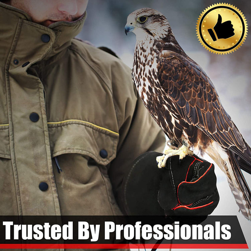  [AUSTRALIA] - TIROTECHS Animal Handling Gloves - Pet Handle -Dog Bite Gloves for Grooming - Leather Welding Gloves /Kevlar /Bite Proof Red