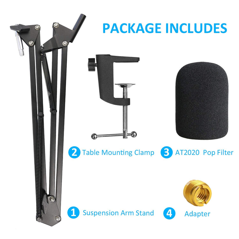  [AUSTRALIA] - AT2035 Mic Stand with Pop Filter - Microphone Boom Arm Stand with Foam Windscreen Cover Compatible with Audio-Technica AT2035 Condenser Microphone by YOUSHARES