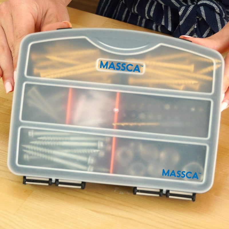  [AUSTRALIA] - Massca Hardware Box Storage. Hinged Box Made of Durable Plastic in a Slim Design with 10 compartments. Excellent for Screws Nuts and Bolts.