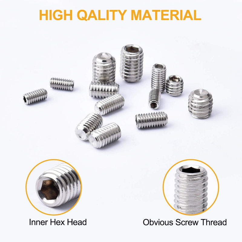  [AUSTRALIA] - VIGRUE 520Pcs M2.5/M3/M4/M5/M6/M8 Hex Allen Head Socket Set Screw Bolts Assortment Kit Grub Screw with Internal Hex Drive, 304 Stainless Steel (Metric) M2.5 to M8