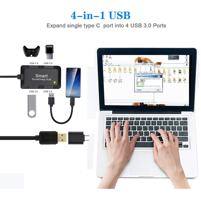 MOLATIN 4-Port USB 3.0 Hub Extender with Type C Adapter,Ultra Slim Data USB3 Powered Hubs Splitter with 2.6 ft Extended Cable,Charging Extension Dock for MacBook,iMac,Laptop,PC,Camera,Flash Drive - LeoForward Australia