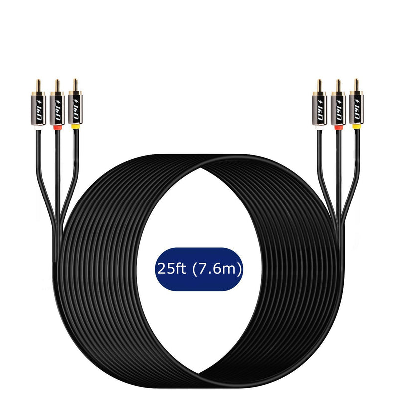 J&D 3RCA to 3RCA Cable, Gold Plated Copper Shell Heavy Duty 3 RCA Male to 3 RCA Male Stereo Audio Cable, RCA Cables, 25 Feet - LeoForward Australia