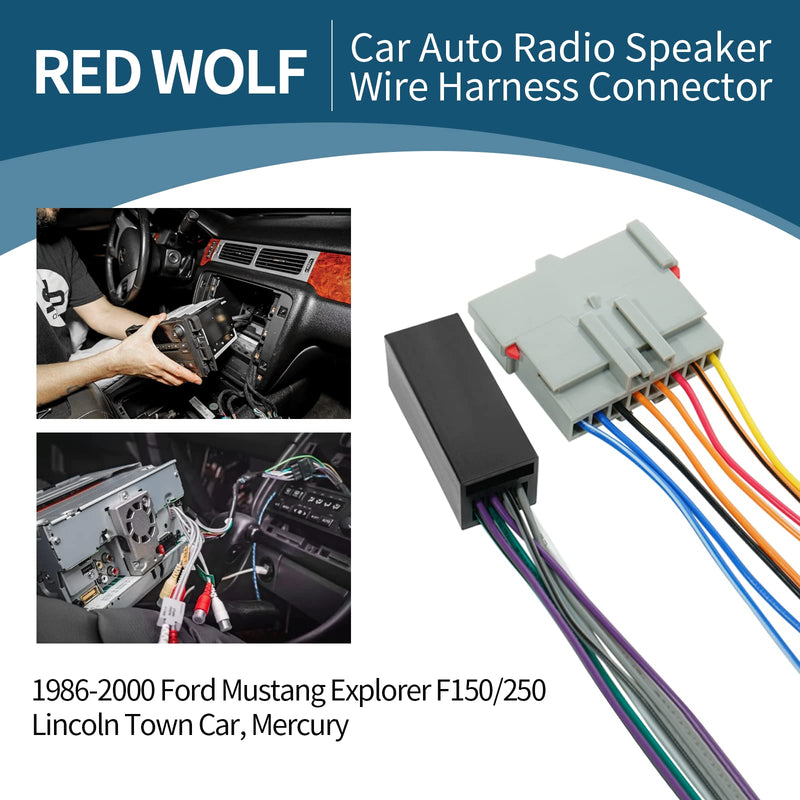  [AUSTRALIA] - RED WOLF Radio AMP Wire Harness Compatible with 1986-2000 Ford Mustang Explorer F150/250, Lincoln Town Car, Mercury Stereo Install Connector Adapter Premium Sound System