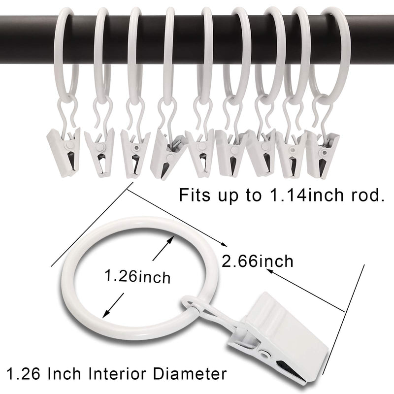  [AUSTRALIA] - AMZSEVEN 40 PCS Curtain Rings with Clips, Strong Drapery Clips Hooks on Tension Rod Bracket, 1.26 Inch Interior Diameter Metal Eyelets Decorative Drapes Window Hangers, White