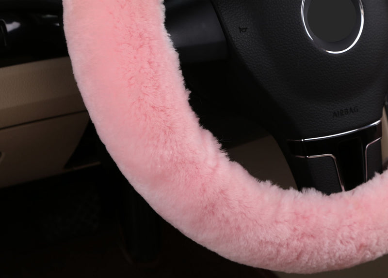  [AUSTRALIA] - Dotesy Pure Wool Auto Steering Wheel Cover Genuine Sheepskin Great Grip Anti-Slip Car Steering Wheel Cushion Protector Universal 15 inch for Car,Truck,SUV,etc. (Pink) pink