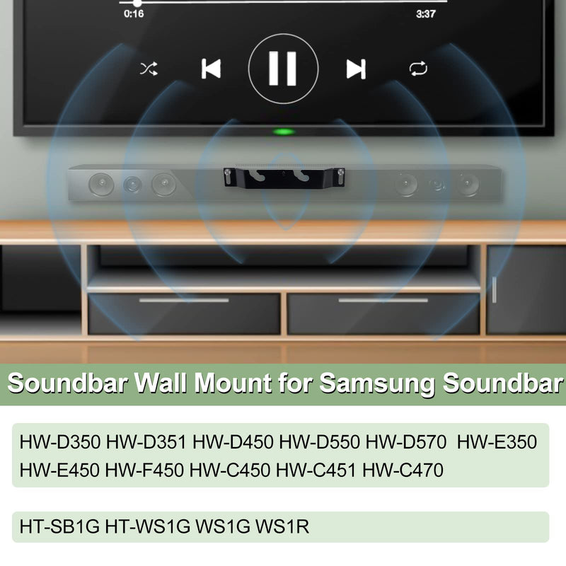  [AUSTRALIA] - Soundbar Wall Mount Bracket for Samsung HW-F450 HW-E450 HW-E350 HW-C451 HW-C450 HW-D550 HT-WS1G HW-D350 HW-D450 WS1G & More, Metal Black Subwoofer Speaker Stands Wall Bracket Holder AH61-03768A