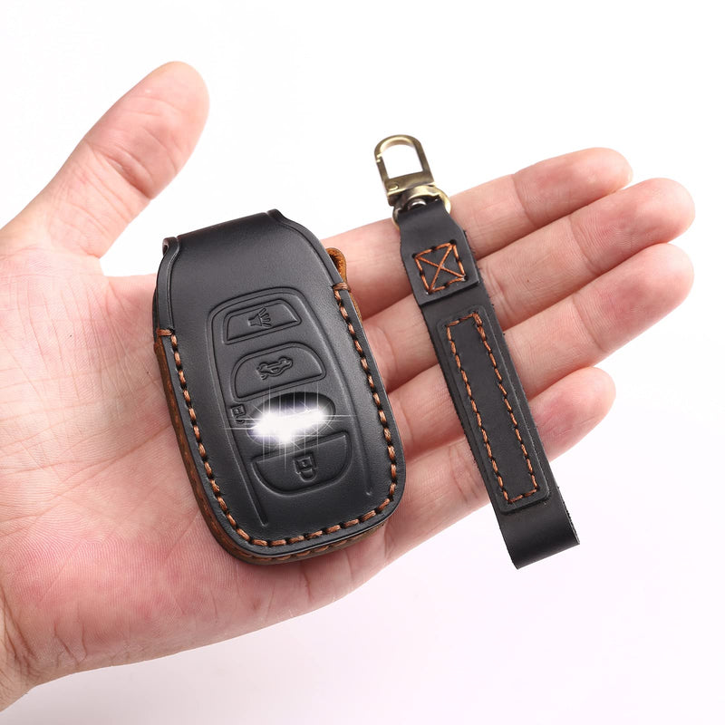 for Subaru 2014-2021 Forester, Impreza, Outback, WRX, BRZ, XV Crosstrek Genuine Leather 4 Buttons Remote Key Fob Case Cover with key chain Black - LeoForward Australia