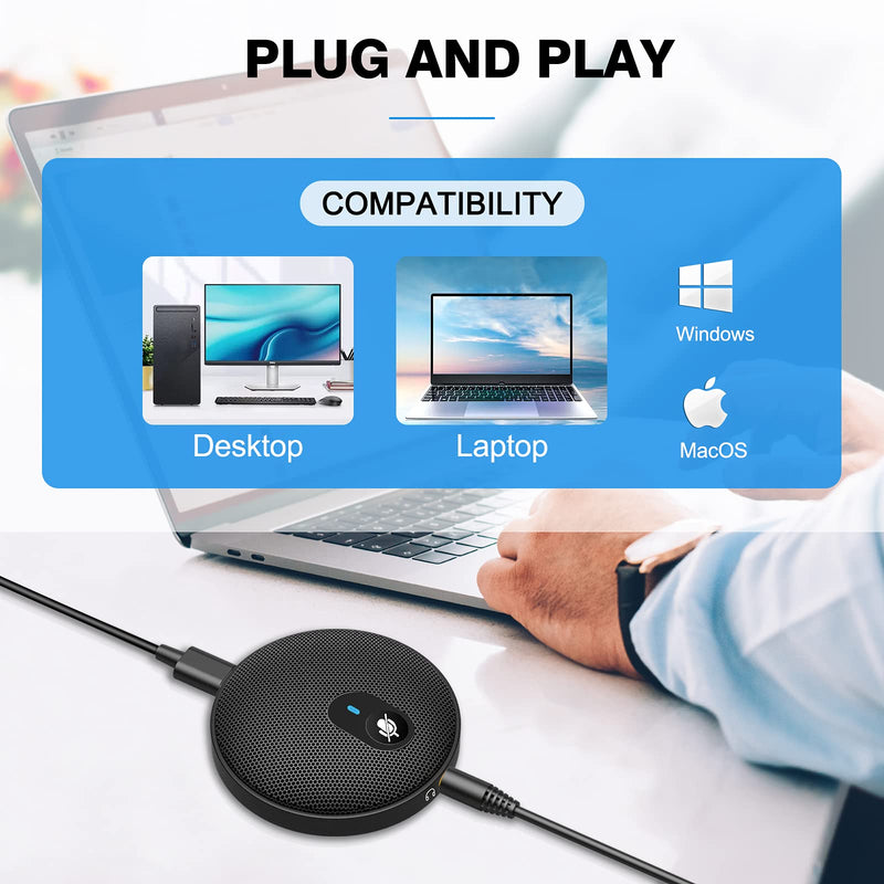  [AUSTRALIA] - USB Conference Microphone, 360° Omnidirectional Condenser Computer Microphones, Plug & Play PC Mic for Video Conference, Recording, Skype, Online Class, Compatible with Mac OS,Windows, Android