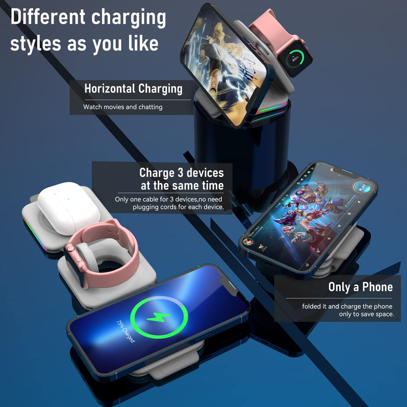  [AUSTRALIA] - 3 in 1 Charger, Magnetic Wireless Charging Station, Charging pad, Travel Charger, 18W Fast Mag-Safe Charger for iPhone 14/13/12/SE/11/XS/8,Samsung Galaxy, AirPods Pro,Apple Watch(Adapter Inc.)-White White21