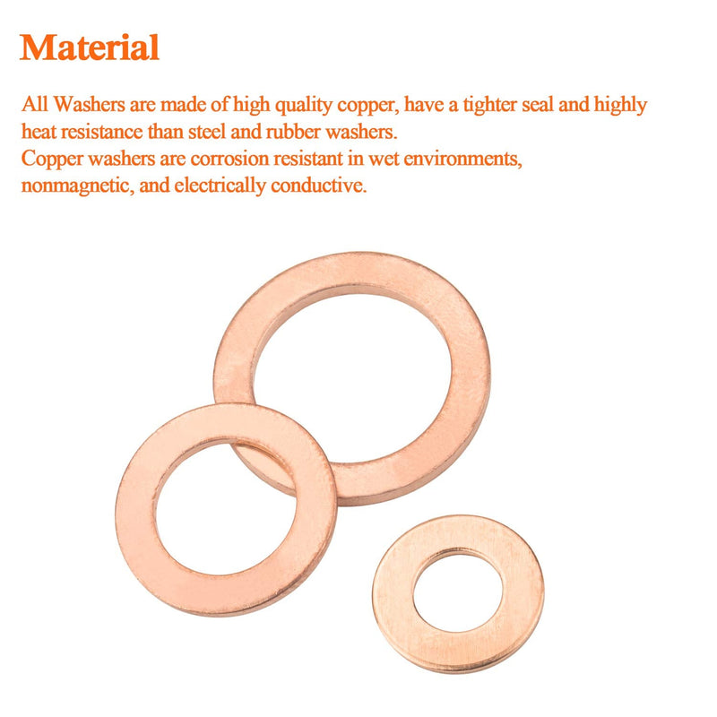  [AUSTRALIA] - Copper Washer Assortment Set, HELIFOUNER 300 Pieces 12 Sizes Copper Metric Sealing Washers Kit Copper Washers Set