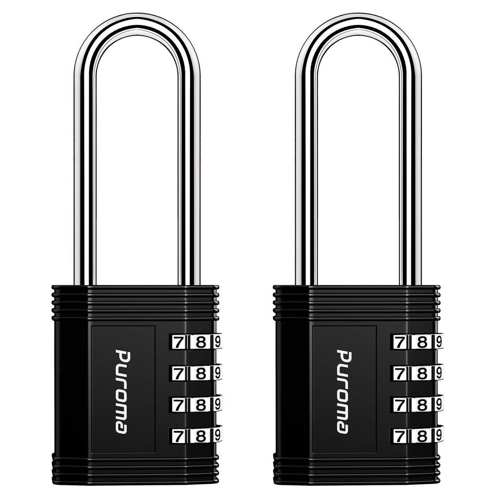  [AUSTRALIA] - Puroma 2 Pack 2.6 Inch Long Shackle Combination Lock 4 Digit Padlock for School Gym Locker, Sports Locker, Fence, Toolbox, Case, Hasp Storage (Black)