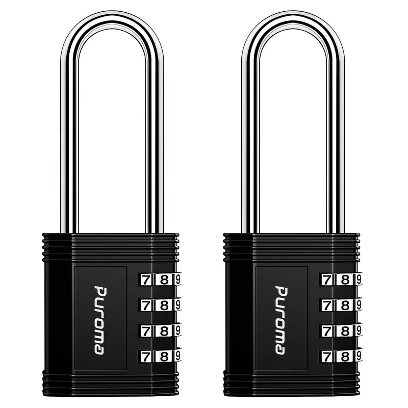  [AUSTRALIA] - Puroma 2 Pack 2.6 Inch Long Shackle Combination Lock 4 Digit Padlock for School Gym Locker, Sports Locker, Fence, Toolbox, Case, Hasp Storage (Black)