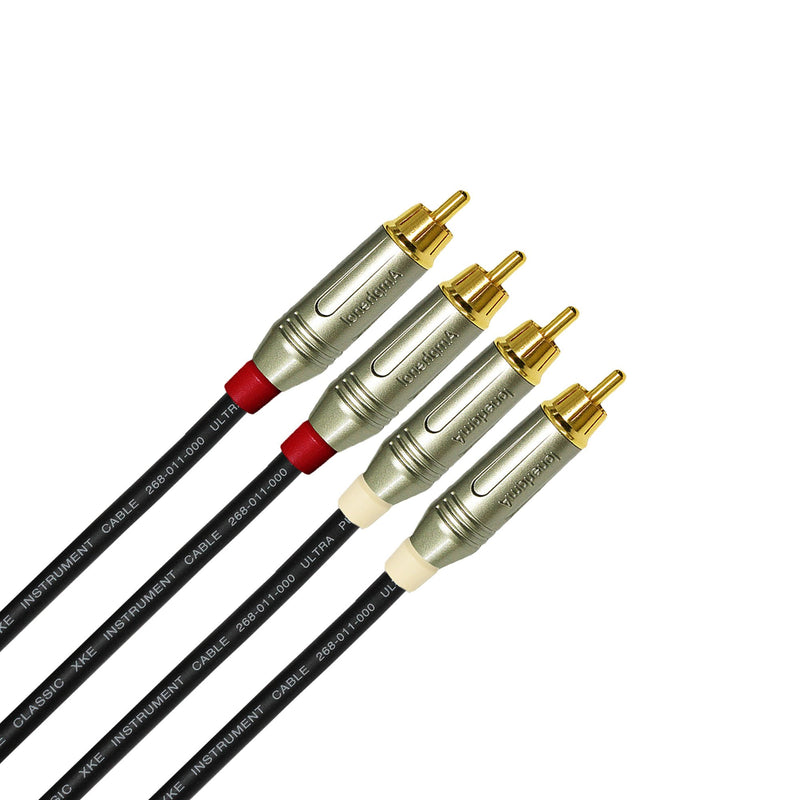 1 Foot - RCA Cable Pair Custom Made by WORLDS BEST CABLES – Made Using Van Damme Pro Grade Classic XKE Instrument (Jet Black) Wire & Amphenol ACPR Die-Cast, Gold Plated RCA Connectors - LeoForward Australia