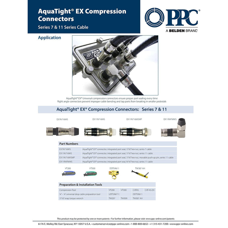 PPC RG11 Coax Compression Connectors Qty of 25: EX11N716WS with AquaTight Seal for Quad Shield, PE, and PVC Jacket Coaxial Series Cable - LeoForward Australia