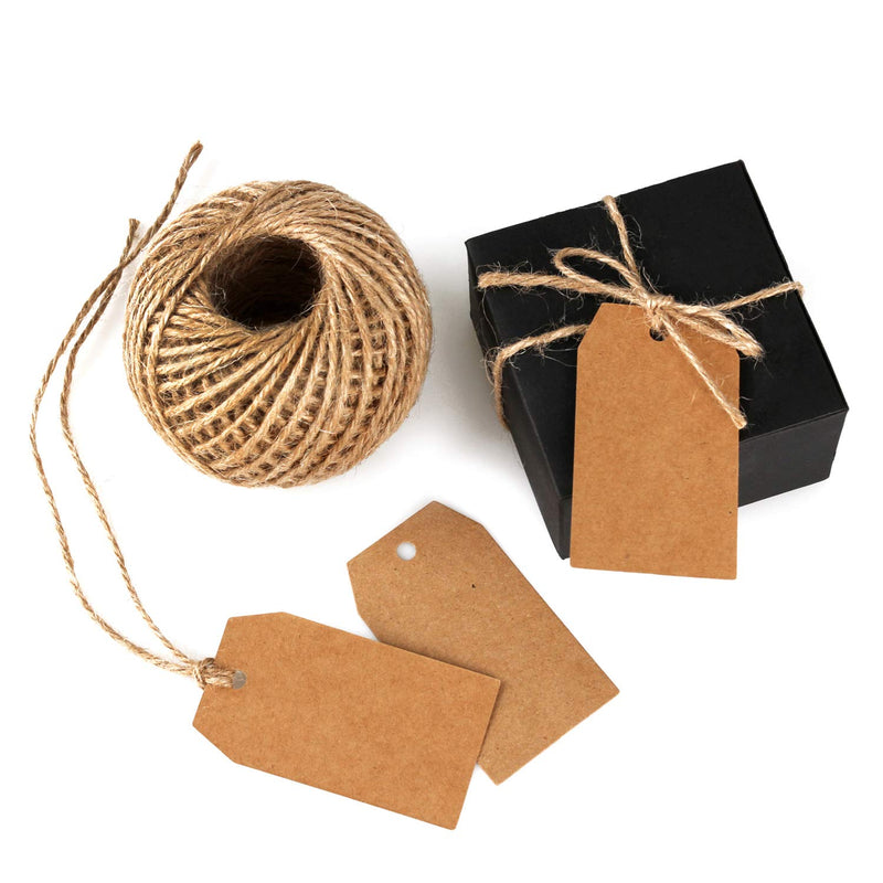  [AUSTRALIA] - Kraft Paper Tags with Twine - 100 pcs Paper Gift Hang Tags, 130 ft Natural Jute Twine String for Arts and Crafts, Wedding, Christmas, Thanksgiving, Holiday and Gift Wrapping (1.5 x 2.7 inch)
